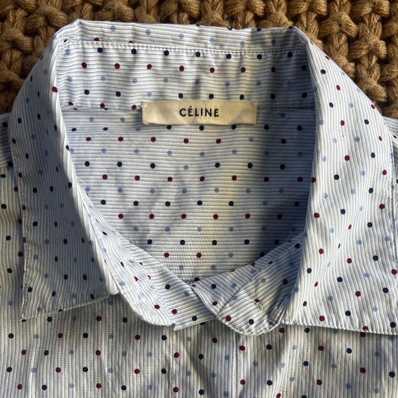 Celine Blue Striped Polka Dot Button Down Long Sleeve Shirt Size EU 36 - Picture 1 of 8